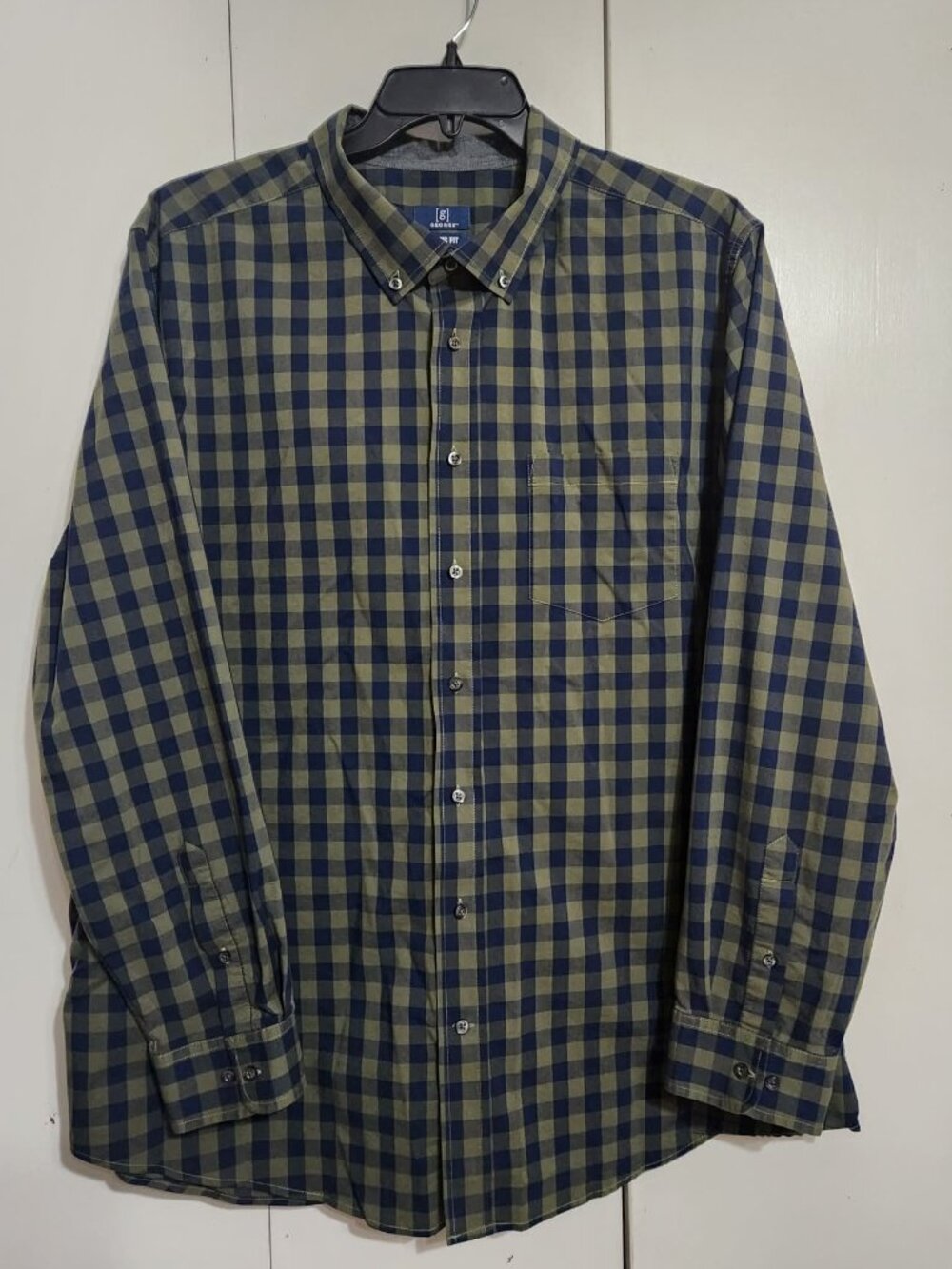 George Men Shirt 3XL Classic Fit Green Blue Plaid Check Long Sleeve Button Front